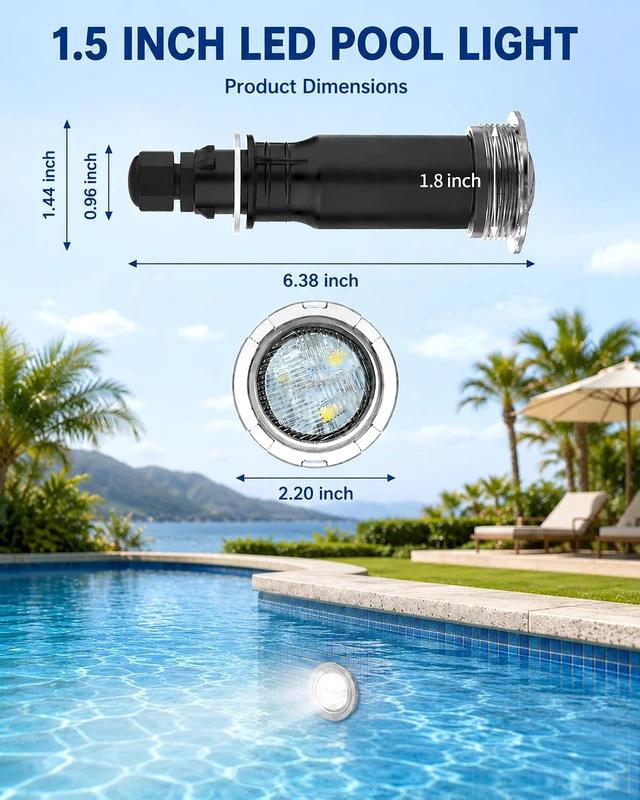 Alt view image 2 of 7 - 1.5 Inch Pool Light Compatible with Pentair GloBrite MicroBrite 50ft Cord