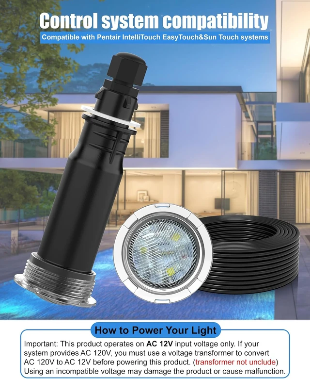 Alt view image 5 of 7 - 1.5 Inch Pool Light Compatible with Pentair GloBrite MicroBrite 50ft Cord