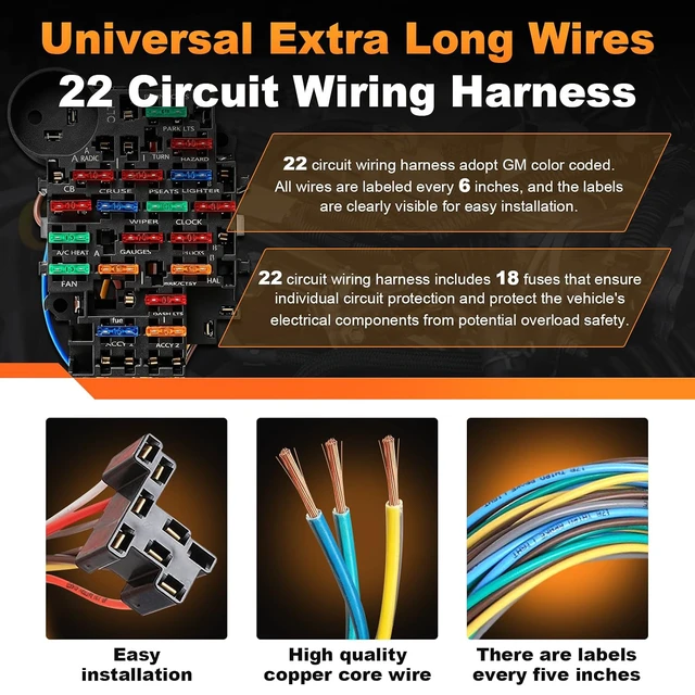 Alt view image 6 of 7 - Universal 22 Circuit Wiring Harness Kit for 1960-1986 Chevy Pickup Truck