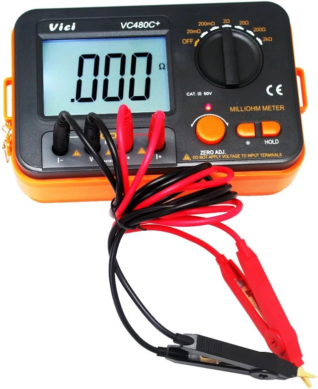 Alt view image 2 of 7 - VC480C Precision Milliohm Meters 4 Wire Kelvin Clip 0 Adjust Large LCD Backlit LCD Data Hold Manual Zero Display Adjust with Calibration Certificate