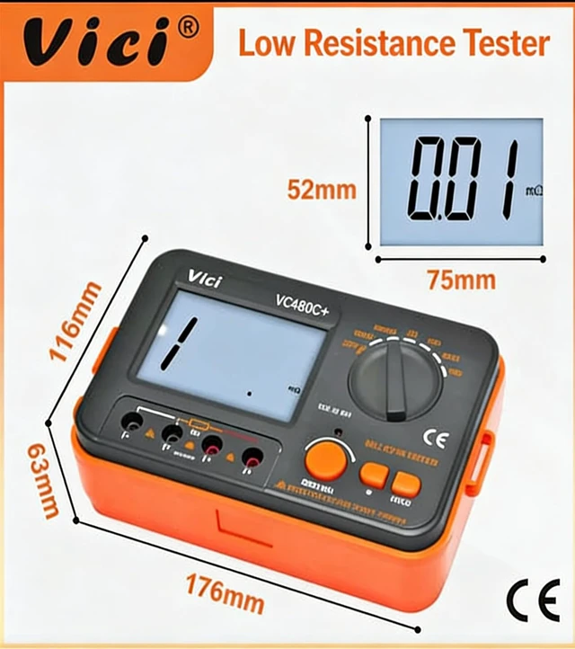 Alt view image 4 of 7 - VC480C Precision Milliohm Meters 4 Wire Kelvin Clip 0 Adjust Large LCD Backlit LCD Data Hold Manual Zero Display Adjust with Calibration Certificate