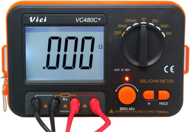 Alt view image 5 of 7 - VC480C Precision Milliohm Meters 4 Wire Kelvin Clip 0 Adjust Large LCD Backlit LCD Data Hold Manual Zero Display Adjust with Calibration Certificate