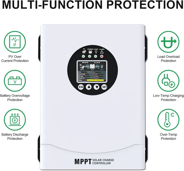 Alt view image 5 of 7 - 120A MPPT Solar Charge Controller, 12V 24V 36V 48V 60V 72V 84V 96V Battery System Auto , Solar Panel Charge Controller Regulator, LCD Display,Max Input PV 230V for FLD,LiFePO4,SLD,Gel,AGM