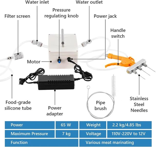 Alt view image 2 of 7 - Electric Meat Injector Gun Pump with Hose, 65W Marinade Injector Syringe with 20 Needles for Home Grilling, Family Parties & Outdoor Cooking Turkey, Pork, Beef (Yellow)