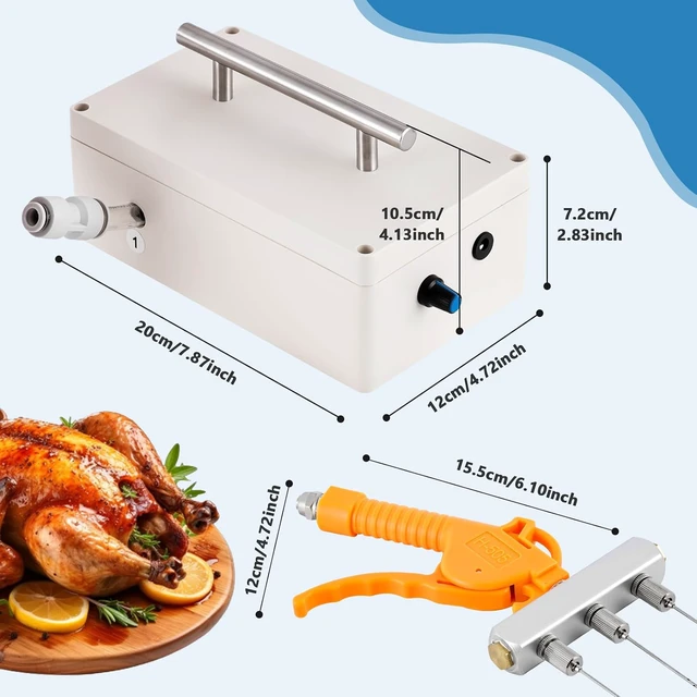 Alt view image 4 of 7 - Electric Meat Injector Gun Pump with Hose, 65W Marinade Injector Syringe with 20 Needles for Home Grilling, Family Parties & Outdoor Cooking Turkey, Pork, Beef (Yellow)
