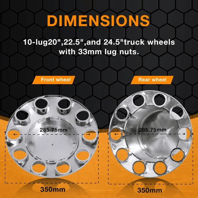 Alt view image 3 of 4 - 33mm Chrome ABS Flat Top Hub Cover Kit Axle Cover with 33mm Thread-on Lug Nut Covers 2 Front and 4 Rear Axle Wheel Covers and Removable Center Caps for Semi Trucks, Trailer