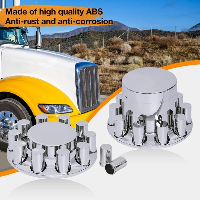 Alt view image 4 of 4 - 33mm Chrome ABS Flat Top Hub Cover Kit Axle Cover with 33mm Thread-on Lug Nut Covers 2 Front and 4 Rear Axle Wheel Covers and Removable Center Caps for Semi Trucks, Trailer