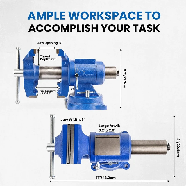 Alt view image 5 of 7 - DT150B 6 Inch Heavy Duty Bench Vise with 360° Swivel Base and Head