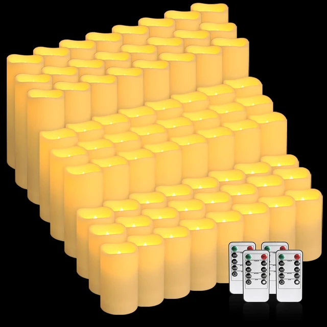 Alt view image 2 of 7 - 144-Pack LED Flameless Flickering Candles with Remote Control and 2/4/6/8 H Timer Led Pillar Candles of Wedding, Table, Halloween,Christmas Decorations and Special Occasions (Three Sizes)
