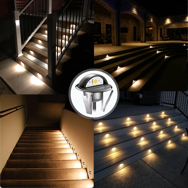 Alt view image 3 of 7 - RNEHON LED Deck Lighting Kits,Warm White 1.38 Low Voltage 12V DC Step Stair Lights,IP65 Waterproof Outdoor Recessed LED Landscape Lighting for Garden,Yard Stairs,Floor,Patio Decoration(30 Pack)