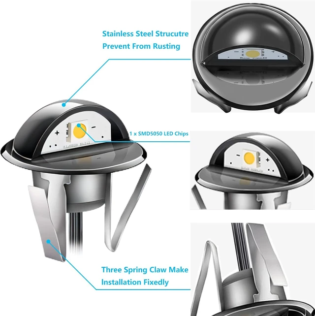 Alt view image 4 of 7 - RNEHON LED Deck Lighting Kits,Warm White 1.38 Low Voltage 12V DC Step Stair Lights,IP65 Waterproof Outdoor Recessed LED Landscape Lighting for Garden,Yard Stairs,Floor,Patio Decoration(30 Pack)