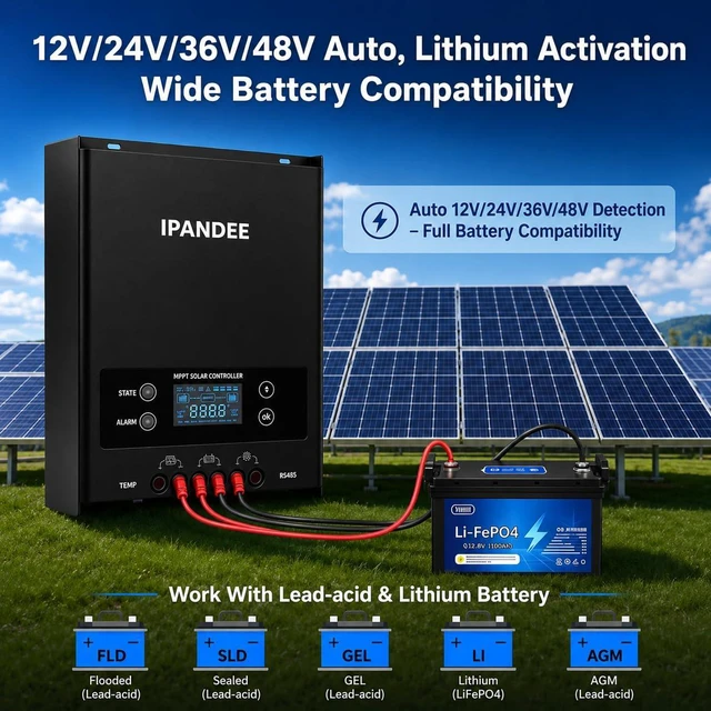 Alt view image 4 of 7 - 100A MPPT Solar Charge Controller 250VDC Max Input,99.9% Efficiency,12V/24V/36V/48V Auto,APP Monitoring,100 Amp LCD Display Solar Panel Regulator for Lithium/Lead-Acid Battery,Solar System RV Off-Grid