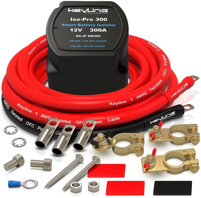 Main image of Dual Battery Isolator Kit Heavy Duty 300 AMP 1000 AMP Peak Voltage Sensitive Relay VSR for 12 Volt Systems - Works with All Batteries Types Including Lithium and LiFePO4