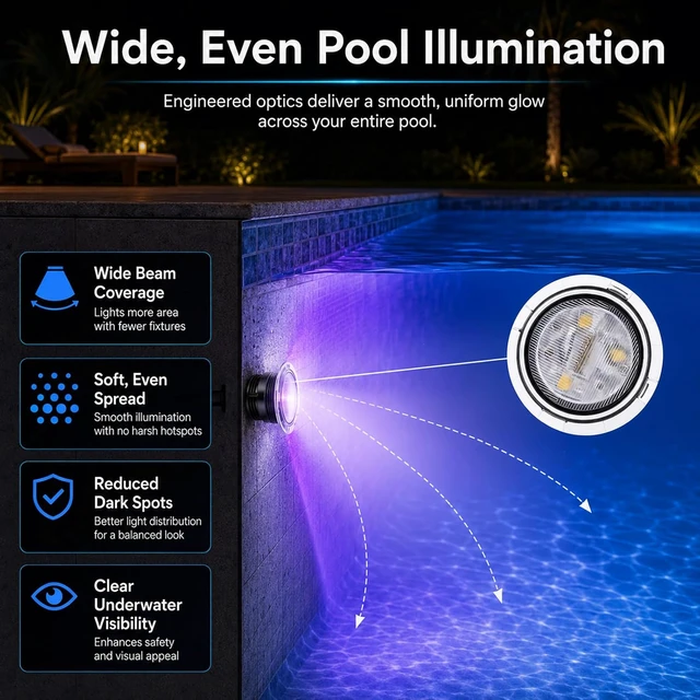 Alt view image 3 of 7 - Color Changing LED Pool Light 1.5" Fitting, 12V AC Submersible Underwater Spa Light with 14 RGBW Modes, Compatible with Pentair Control Systems, IP68 Waterproof Niche Fixture 50FT