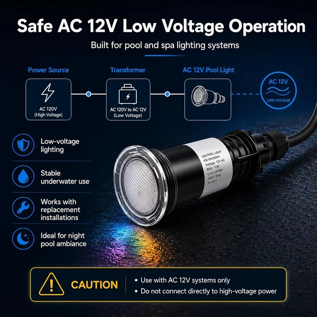 Alt view image 5 of 7 - Color Changing LED Pool Light 1.5" Fitting, 12V AC Submersible Underwater Spa Light with 14 RGBW Modes, Compatible with Pentair Control Systems, IP68 Waterproof Niche Fixture 50FT
