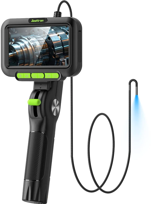 Main image of Two-Way Articulating Borescope with Light, 3.9mm Articulating Probe Industrial Endoscope Camera with 3.3ft/1m Self-Resetting Tube, 5" IPS Screen Inspection Camera with Light for Engine/Pipe