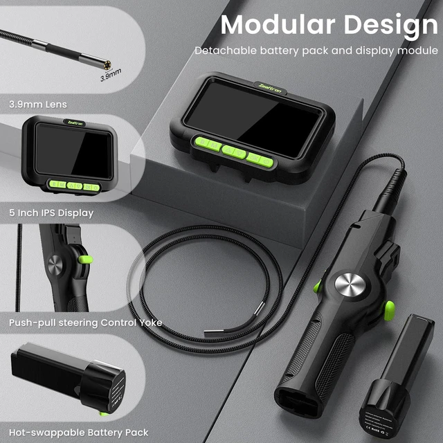 Alt view image 4 of 7 - Two-Way Articulating Borescope with Light, 3.9mm Articulating Probe Industrial Endoscope Camera with 3.3ft/1m Self-Resetting Tube, 5" IPS Screen Inspection Camera with Light for Engine/Pipe