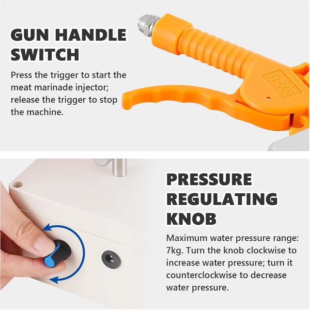 Alt view image 6 of 7 - Electric Meat Injector Gun Pump with Hose, 65W Marinade Injector Syringe with 20 Needles for Home Grilling, Family Parties & Outdoor Cooking Turkey, Pork, Beef (Yellow)