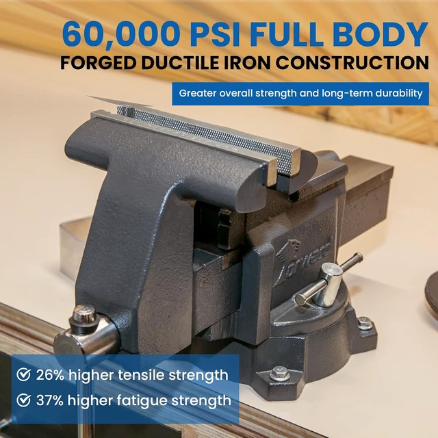 Alt view image 2 of 7 - CR80A 8 Inch Bench Vise Heavy Duty with Anvil and 210°Swivel Base
