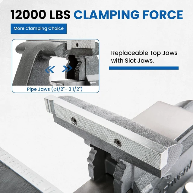 Alt view image 4 of 7 - CR80A 8 Inch Bench Vise Heavy Duty with Anvil and 210°Swivel Base