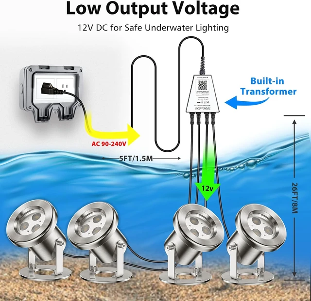 Alt view image 2 of 7 - Underwater Pond Light with APP Control & 12V Transformer (4-Spots)