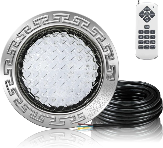 Main image of 10 Inch Inground Pool Light, 12V AC RGBW Color Changing LED with 50FT Cord, 316 Stainless Steel Housing, Fits Standard 10-Inch Wet Niches Compatible with Pentair, Hayward & Jandy