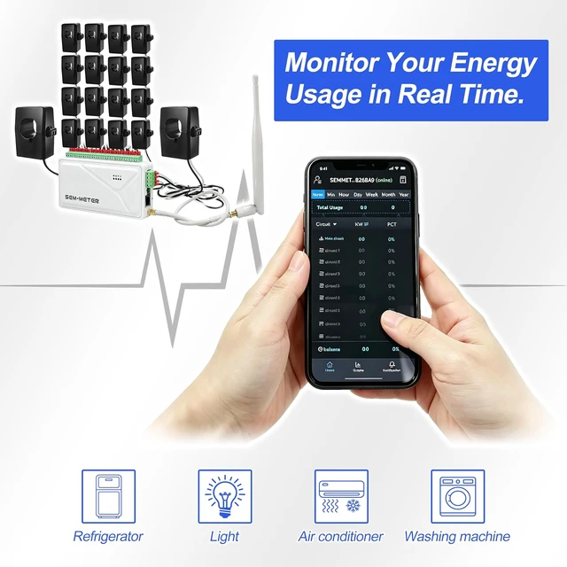 Alt view image 4 of 4 - Smart Home Energy Monitor with 16 50A circuit sensors, Real-Time Power Usage & Electricity Cost Tracking, Achieve energy automation control.
