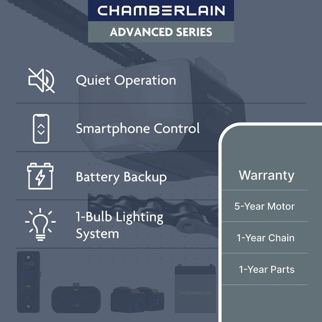 Alt view image 2 of 7 - Chain Drive myQ Garage Door Opener, 1/2 HP w/Battery Backup