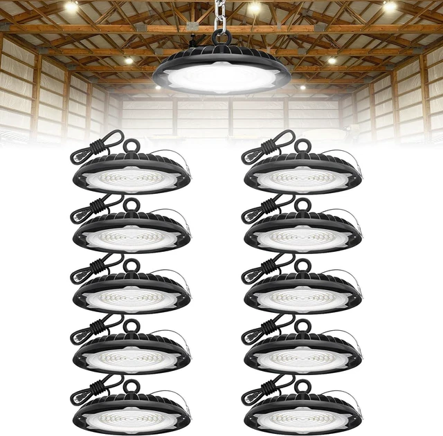 Main image of UFO LED High Bay Light: 150W 19500LM High Bay LED Shop Lights with 6ft Plug - 6000K IP65 LED Warehouse Lights for Workshop Stadium Garage Lighting 10-Pack