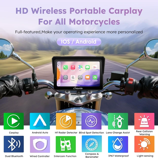 Alt view image 2 of 7 - W702RS PRO 7" Motorcycle Wireless CarPlay & Android Auto with BSD Radar
