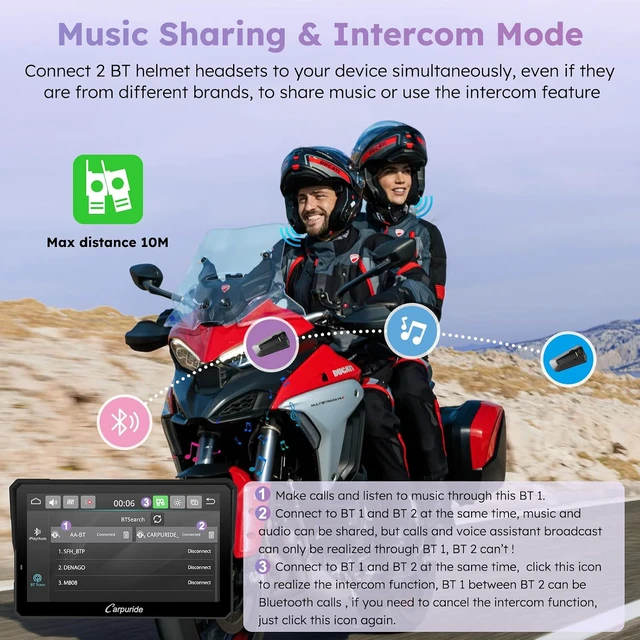 Alt view image 6 of 7 - W702RS PRO 7" Motorcycle Wireless CarPlay & Android Auto with BSD Radar
