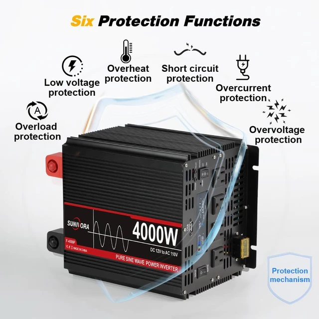 Alt view image 4 of 7 - 4000W Pure Sine Wave Power Inverter 12V DC to 110V/120V AC