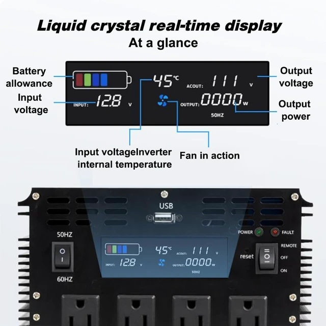 Alt view image 5 of 7 - 4000W Pure Sine Wave Power Inverter 12V DC to 110V/120V AC