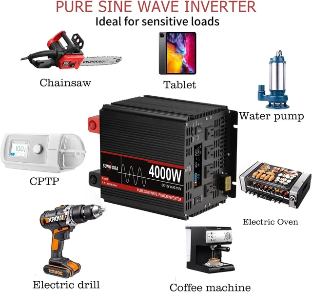 Alt view image 6 of 7 - 4000W Pure Sine Wave Power Inverter 12V DC to 110V/120V AC