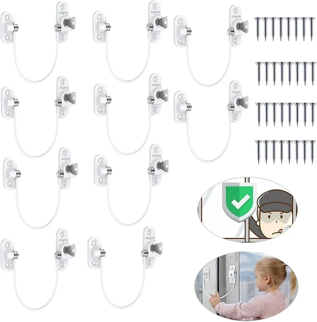 Main image of 10-Pack Window Restrictor Locks, 7.28" Wire, Aluminum & Stainless Steel for Home & Baby Safety