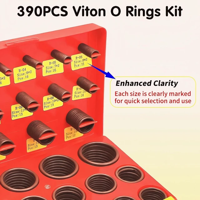 Alt view image 3 of 7 - 390-Piece Viton O-Ring Kit, High Temperature FKM Seals