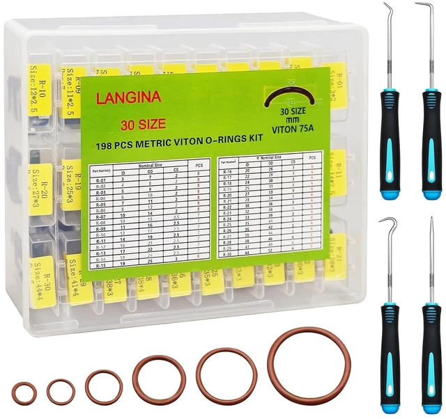 Main image of 198-Piece Viton O-Ring Kit, 30 Sizes, 75A Shore, High Temp