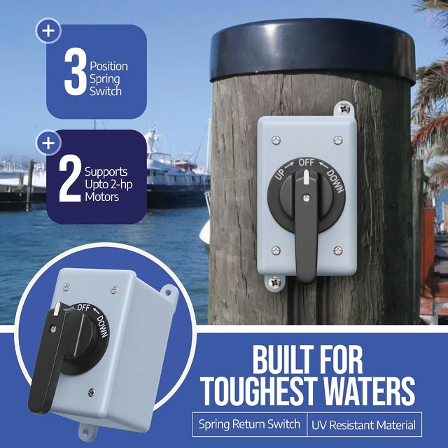 Alt view image 3 of 7 - 3-Position Boat Lift Switch, Spring Return for up to 2-HP Motors, Stainless Steel Terminals