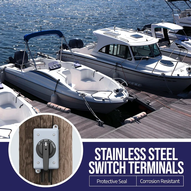 Alt view image 6 of 7 - 3-Position Boat Lift Switch, Spring Return for up to 2-HP Motors, Stainless Steel Terminals