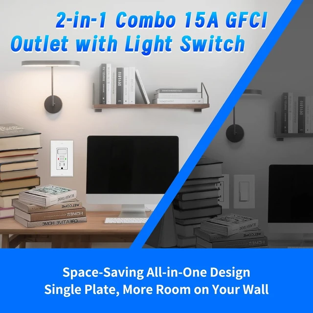 Alt view image 2 of 7 - 4-Pack 15A GFCI Outlet Light Switch Combo, Self-Test, ETL Listed