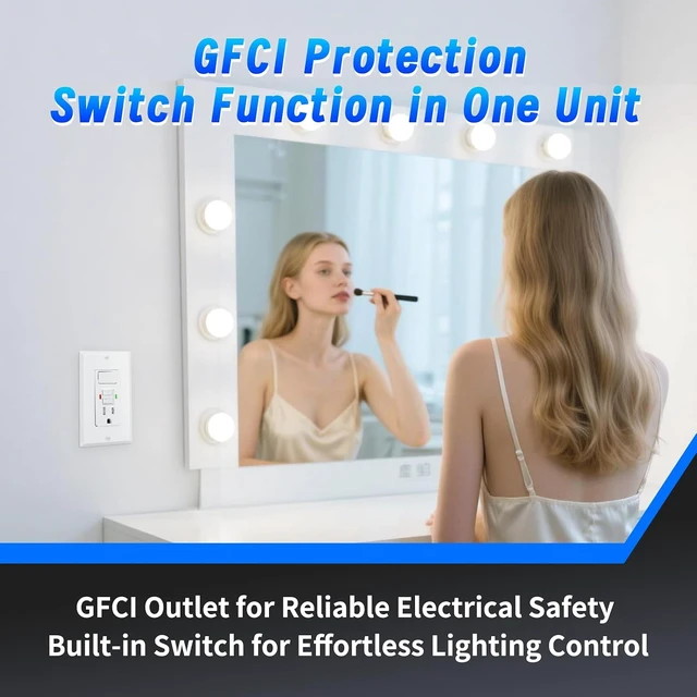 Alt view image 3 of 7 - 4-Pack 15A GFCI Outlet Light Switch Combo, Self-Test, ETL Listed
