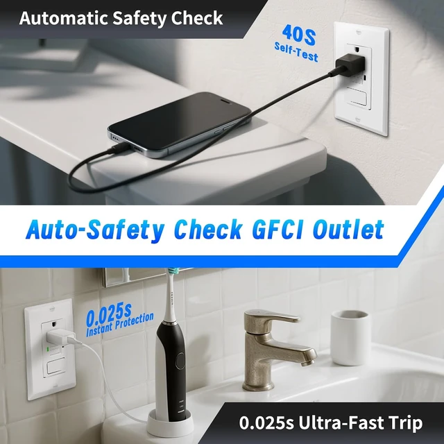 Alt view image 4 of 7 - 4-Pack 15A GFCI Outlet Light Switch Combo, Self-Test, ETL Listed
