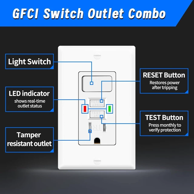 Alt view image 5 of 7 - 4-Pack 15A GFCI Outlet Light Switch Combo, Self-Test, ETL Listed