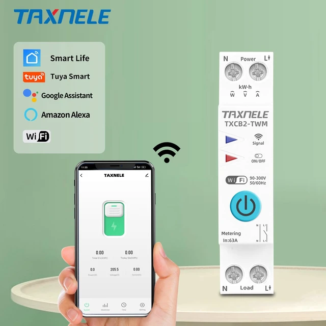Alt view image 2 of 7 - Tuya WiFi Smart Circuit Breaker Energy Meter, 1P 230V 63A, DIN Rail with APP Remote Control