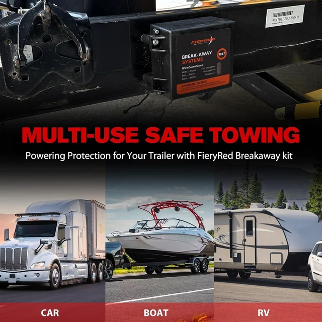 Alt view image 6 of 7 - Trailer Breakaway Kit with Battery, Switch & Built-in 12V 5A Charger