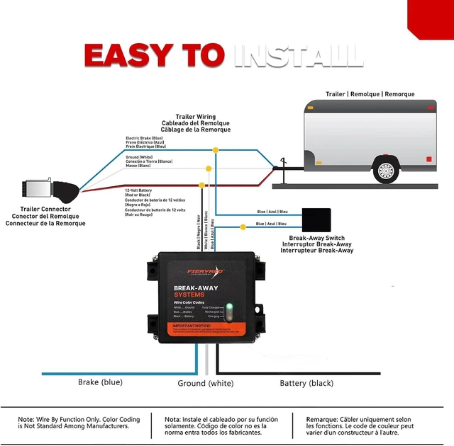 Alt view image 7 of 7 - Trailer Breakaway Kit with Battery, Switch & Built-in 12V 5A Charger