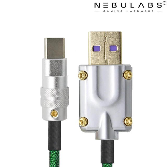 Alt view image 3 of 7 - 5ft Custom Coiled Keyboard Cable, USB-C GX-16 Aviator, Detachable Connector, USB-A to USB-C, Dark Green