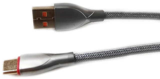 Alt view image 2 of 4 - Braided USB-C to USB-A Coiled Cable with Detachable Metal Aviator for Mechanical Keyboard, Silver