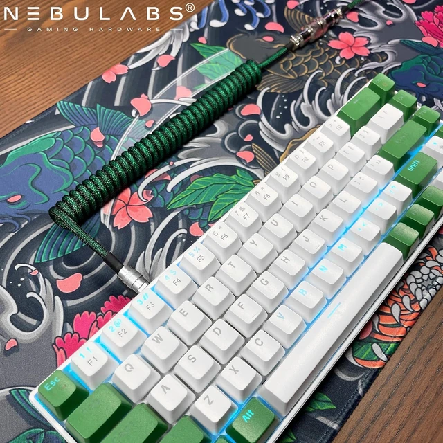 Alt view image 4 of 7 - 5ft Custom Coiled Keyboard Cable, USB-C GX-16 Aviator, Detachable Connector, USB-A to USB-C, Dark Green