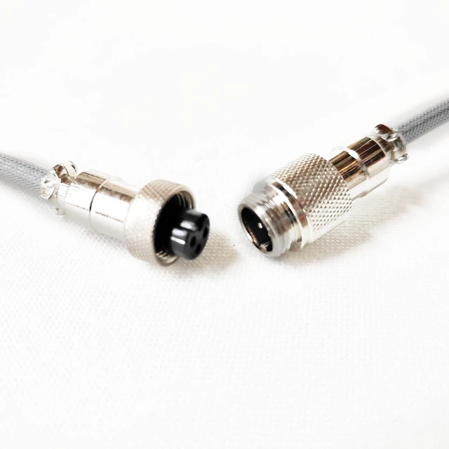 Alt view image 3 of 4 - Braided USB-C to USB-A Coiled Cable with Detachable Metal Aviator for Mechanical Keyboard, Silver